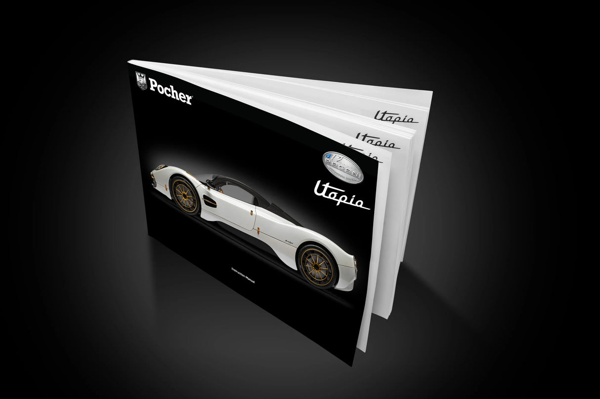 Pocher Pagani Utopia Coupé Bianco Perla, Display Case & Instruction Manual - 1:8 Scale Assembly Kit - BUNDLEP09