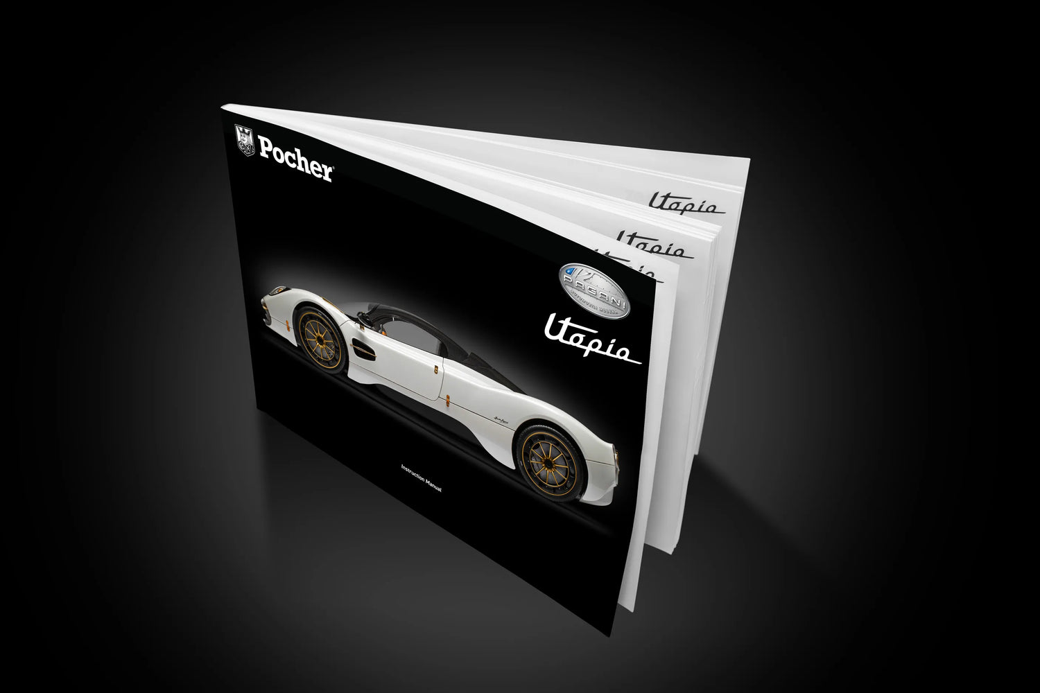 Pocher Pagani Utopia Coupé Bianco Perla, Display Case & Instruction Manual - 1:8 Scale Assembly Kit - BUNDLEP09