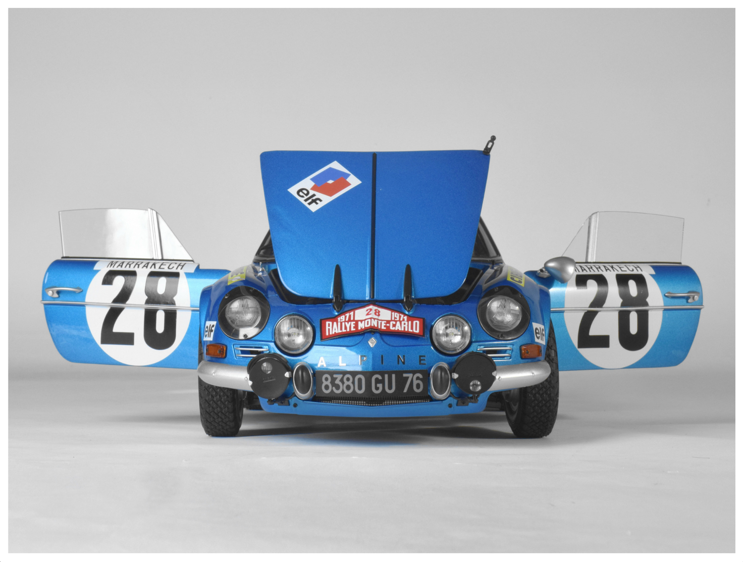 Front end on shot showing bonnet & doors open