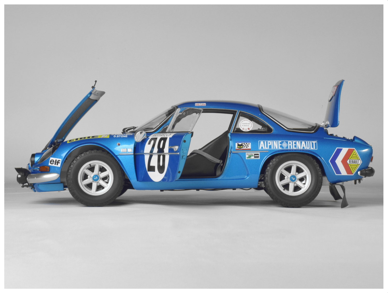 Side on shot showing bonnet, doors & boot lid open