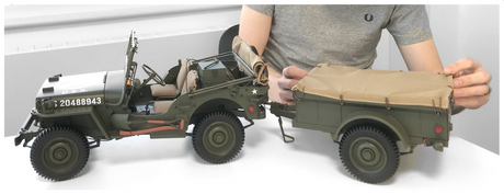 Full set side on view, jeep + covered trailer