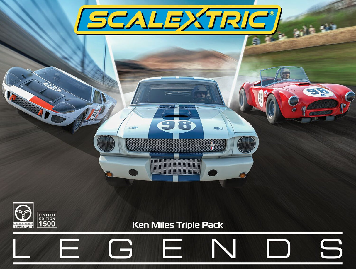 Scalextric Legends - Ken Miles triple car pack. Shelby GT350, Ford GT, Shelby Cobra