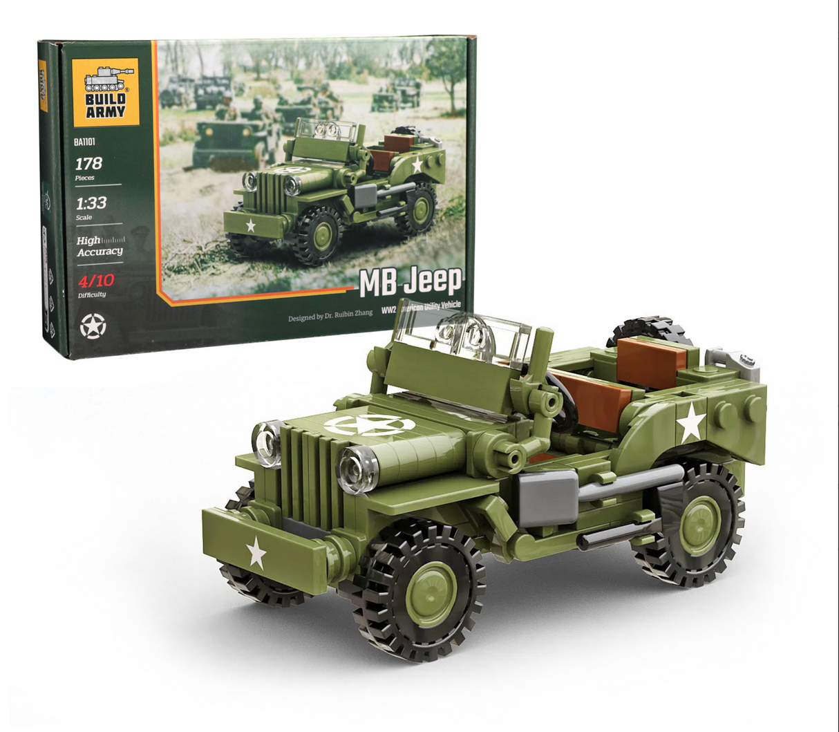Build Army WW2 Willys MB Jeep Utility Vehicle - 1:33 Scale 178 Pieces - BA1101