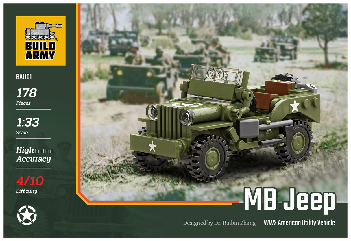 Build Army WW2 Willys MB Jeep Utility Vehicle - 1:33 Scale 178 Pieces - BA1101