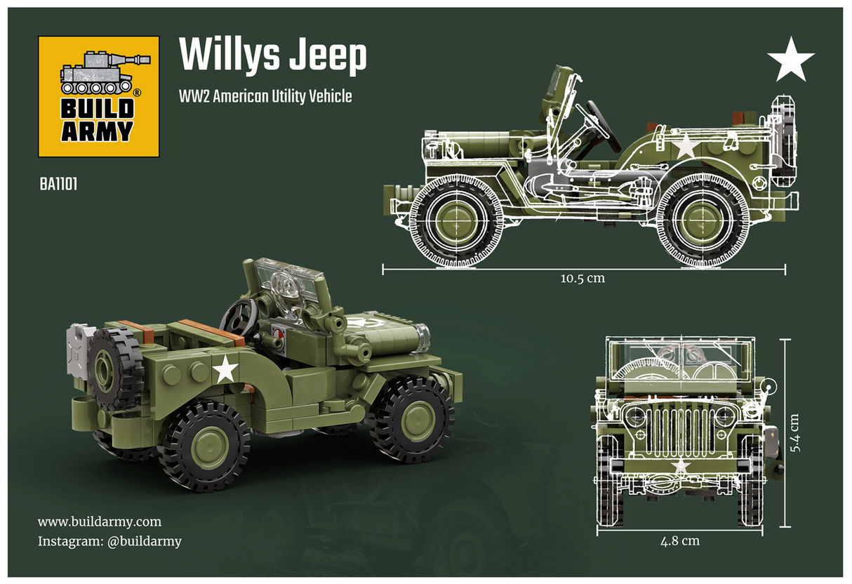 Build Army WW2 Willys MB Jeep Utility Vehicle - 1:33 Scale 178 Pieces - BA1101