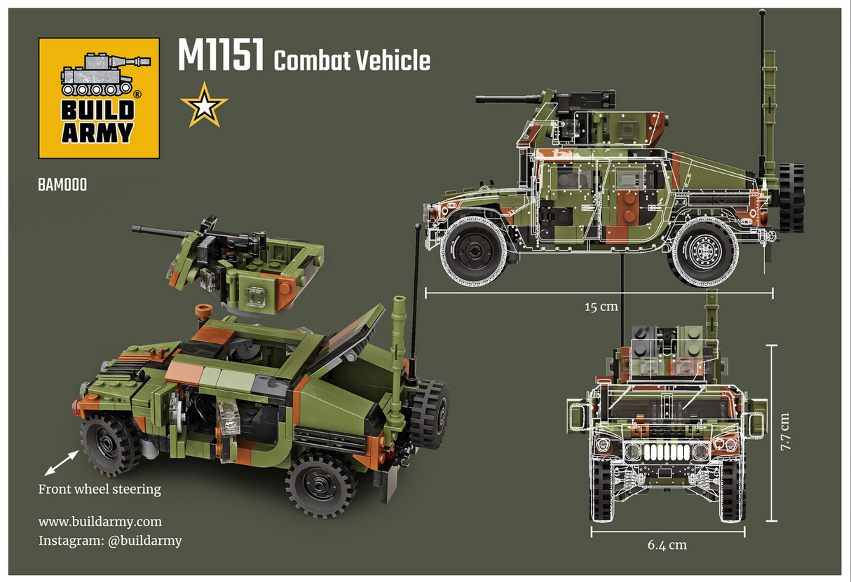Build Army Humvee M1151 Combat Vehicle - 1:33 Scale 355 Pieces - BAM000