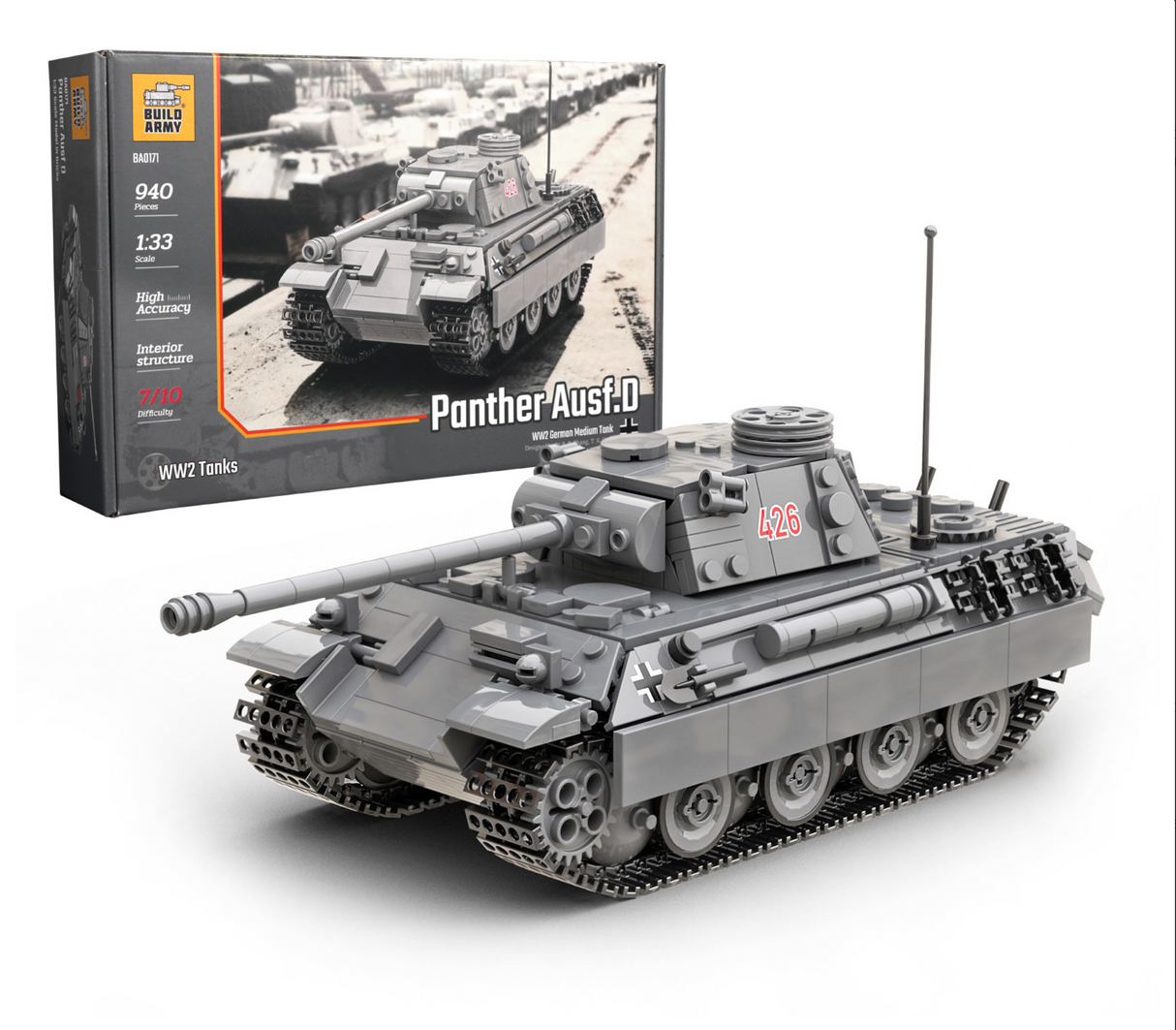 Build Army WW2 Panther Ausf D - German Medium Tank - 1:33 Scale 940 Pieces - BA0171