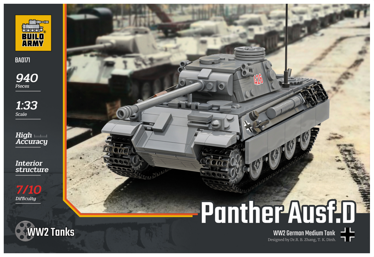 Build Army WW2 Panther Ausf D - German Medium Tank - 1:33 Scale 940 Pieces - BA0171