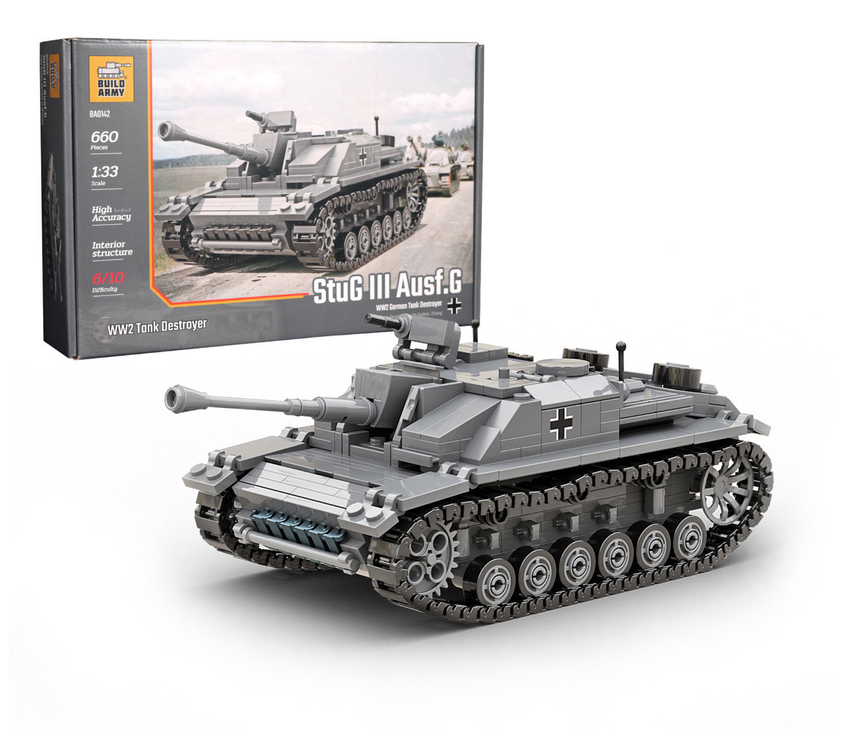 Build Army WW2 StuG lll Ausf. G - German Tank Destroyer - 1:33 Scale 660 Pieces - BA0142