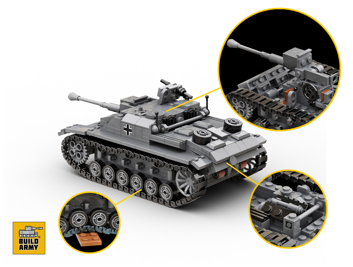 Build Army WW2 StuG lll Ausf. G - German Tank Destroyer - 1:33 Scale 660 Pieces - BA0142