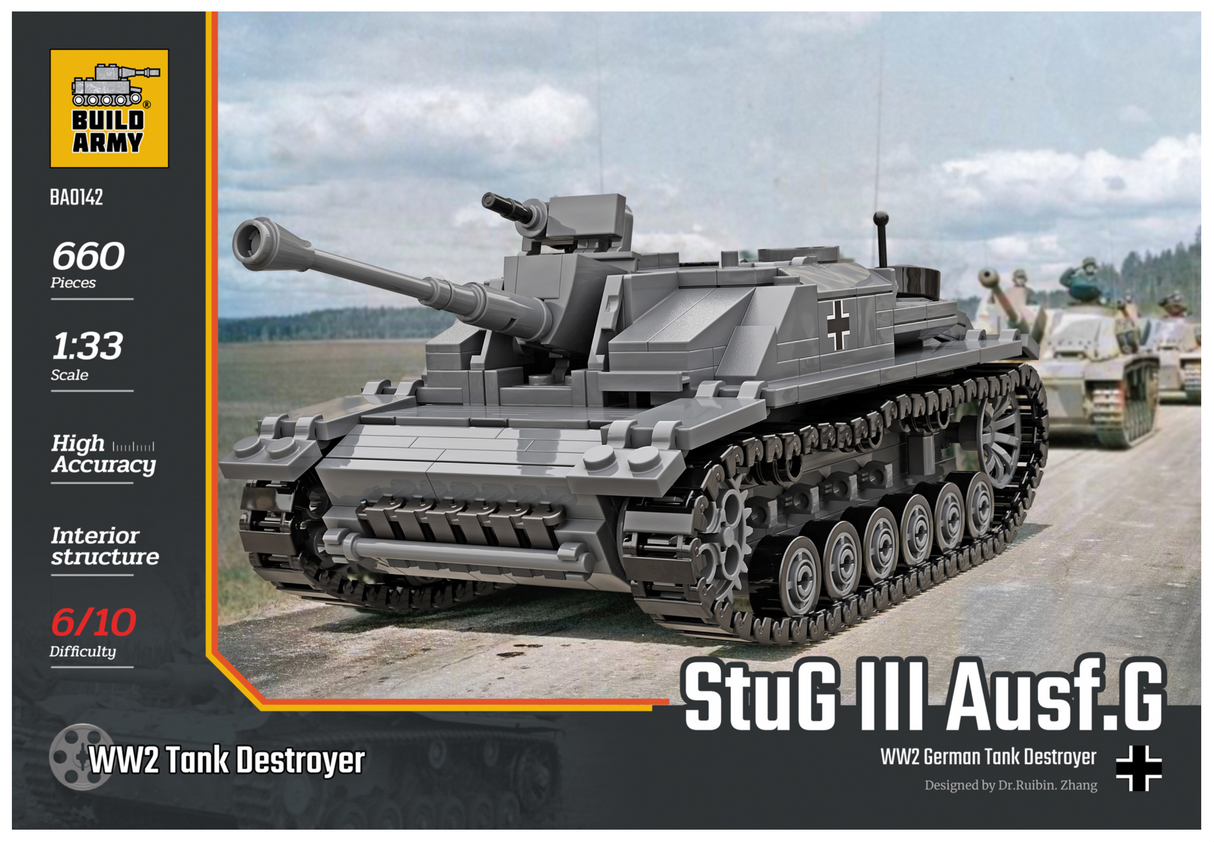 Build Army WW2 StuG lll Ausf. G - German Tank Destroyer - 1:33 Scale 660 Pieces - BA0142
