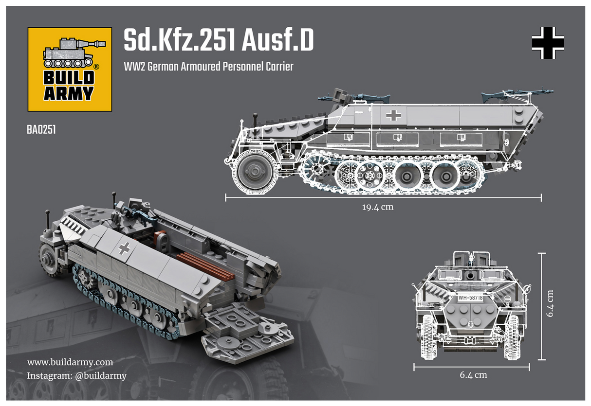 Build Army Sd. Kfz. 251 Ausf.D - WW2 German Armoured Personnel Carrier - 1:33 Scale 436 Pieces - BA0251