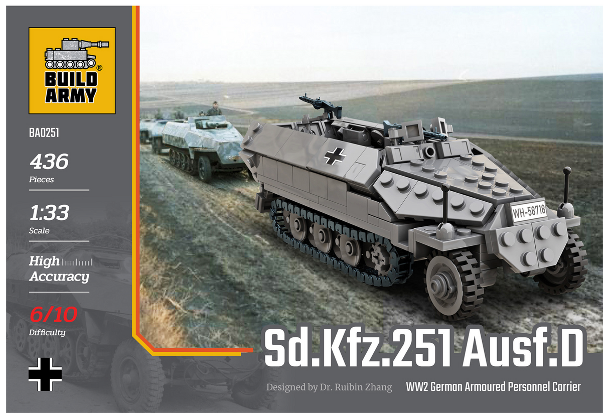 Build Army Sd. Kfz. 251 Ausf.D - WW2 German Armoured Personnel Carrier - 1:33 Scale 436 Pieces - BA0251