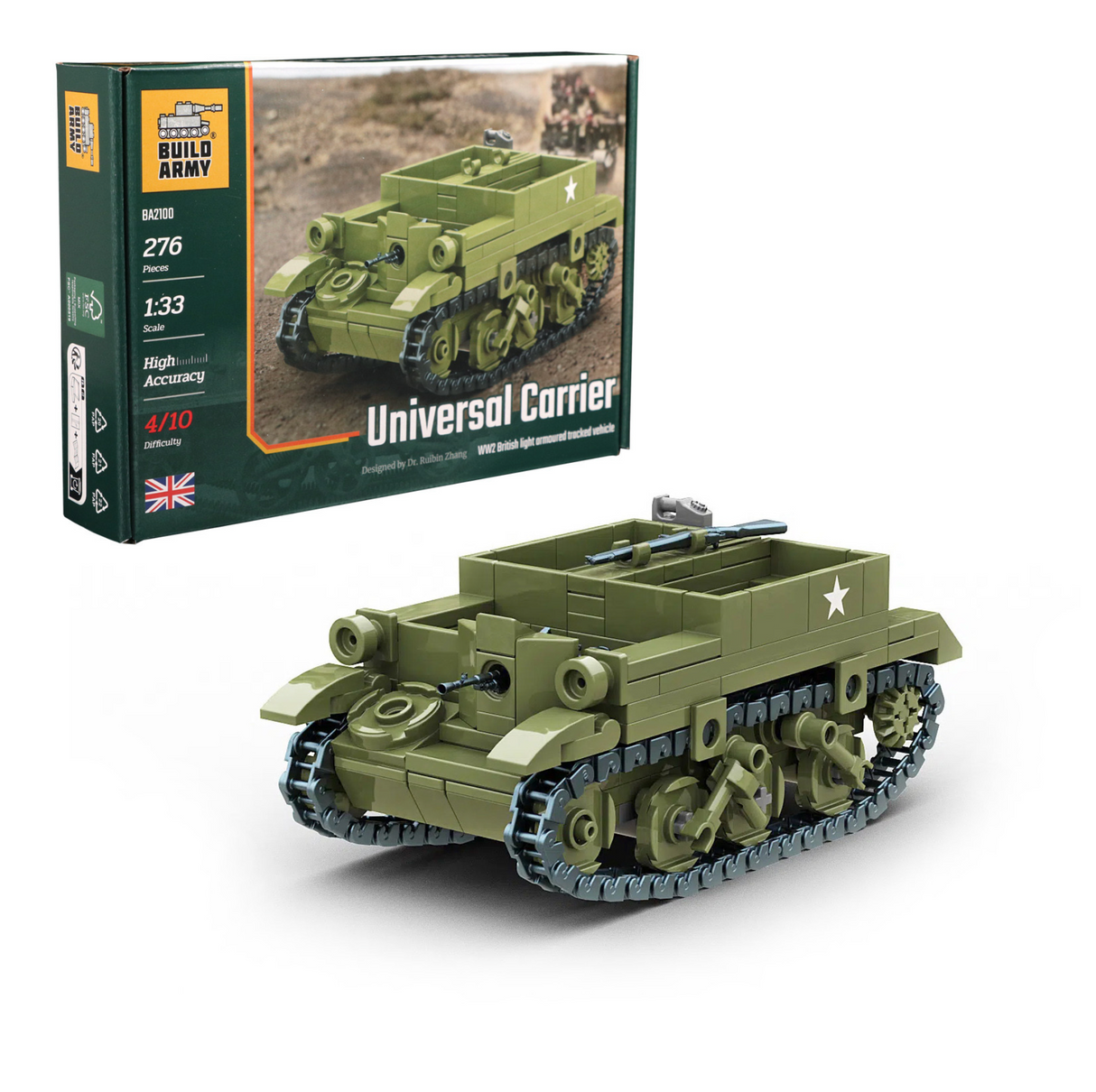 Build Army WW2 British Universal Carrier Armoured Tracked Vehicle - 1:33 Scale 276 Pieces - BA2100