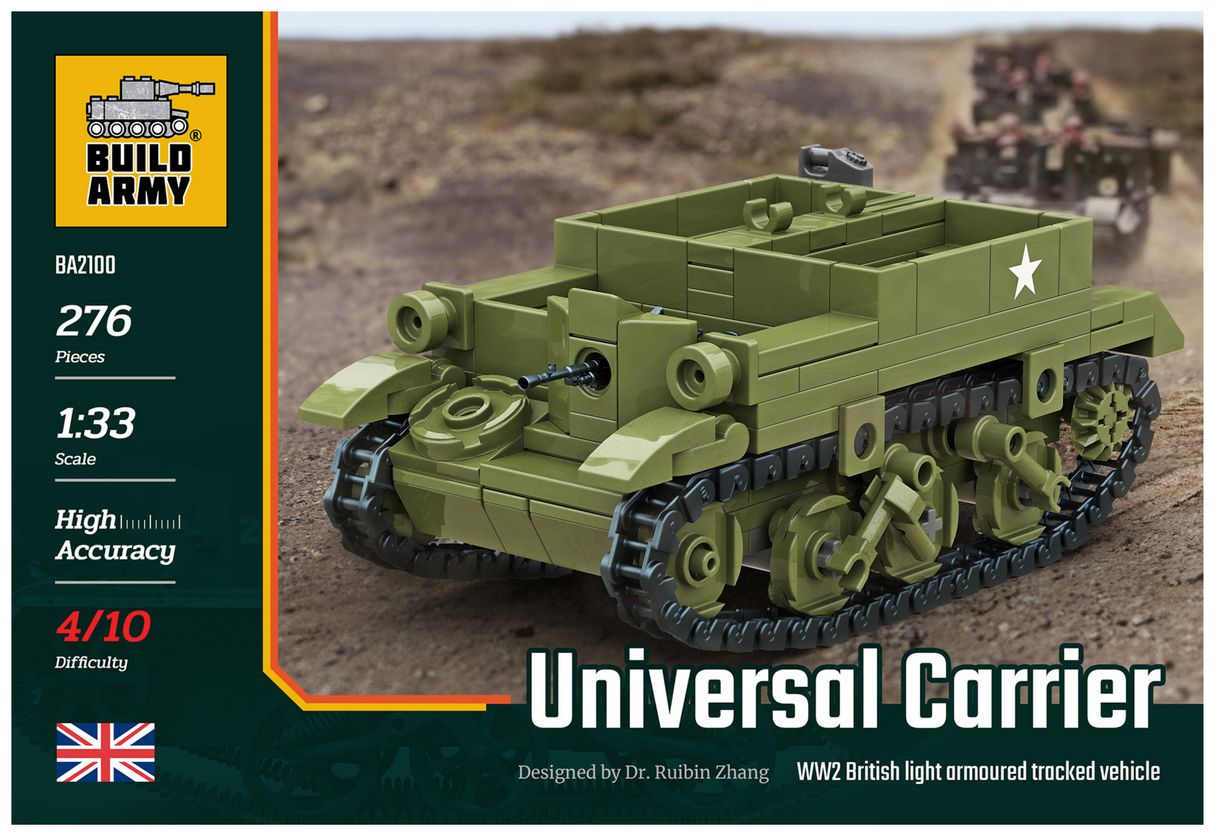 Build Army WW2 British Universal Carrier Armoured Tracked Vehicle - 1:33 Scale 276 Pieces - BA2100