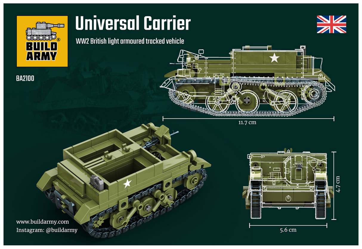Build Army WW2 British Universal Carrier Armoured Tracked Vehicle - 1:33 Scale 276 Pieces - BA2100