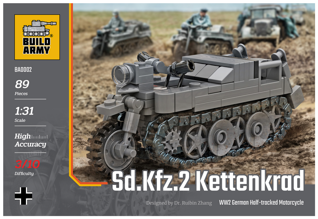 Build Army WW2 Kettenkrad - German Half Tracked Motorcycle - 1:31 Scale 89 Pieces - BA0002