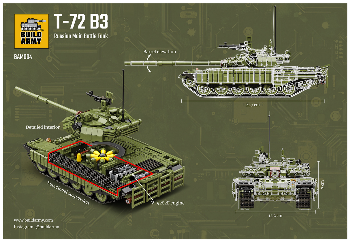 Build Army T-72 B3 - Russian Main Battle Tank - 1:33 Scale 1205 Pieces - BAM004