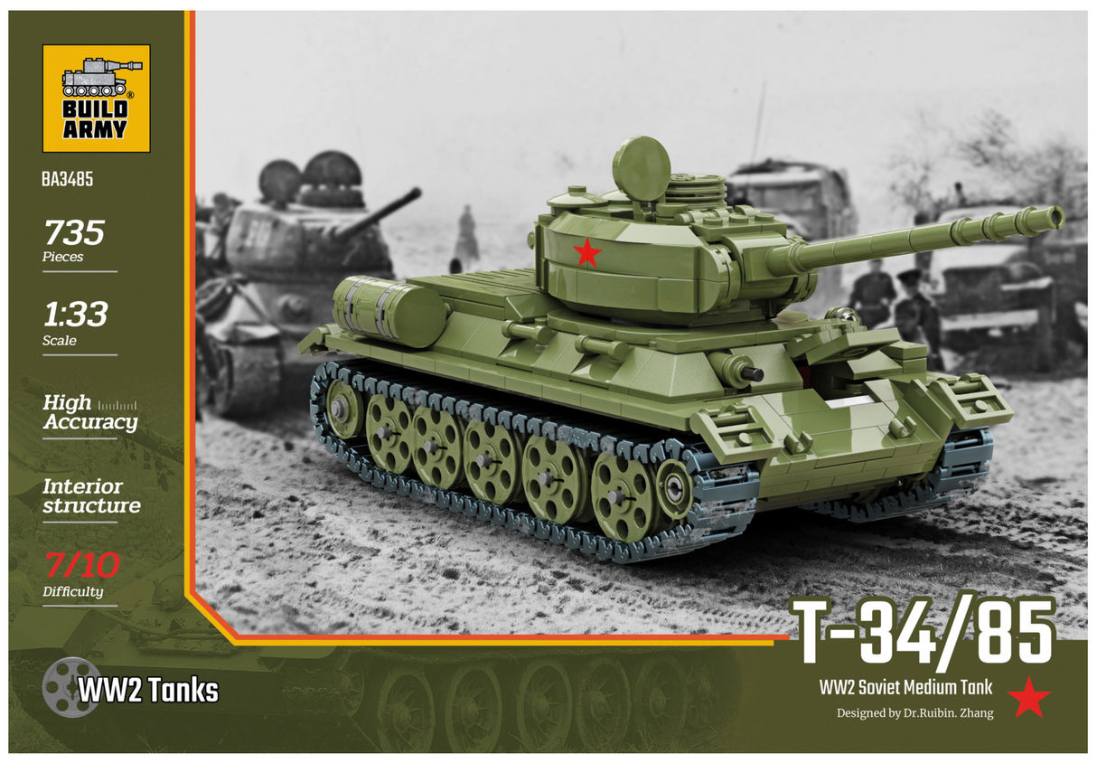 Build Army WW2 T34/85 - Soviet Medium Tank - 1:33 Scale 735 Pieces - BA3485