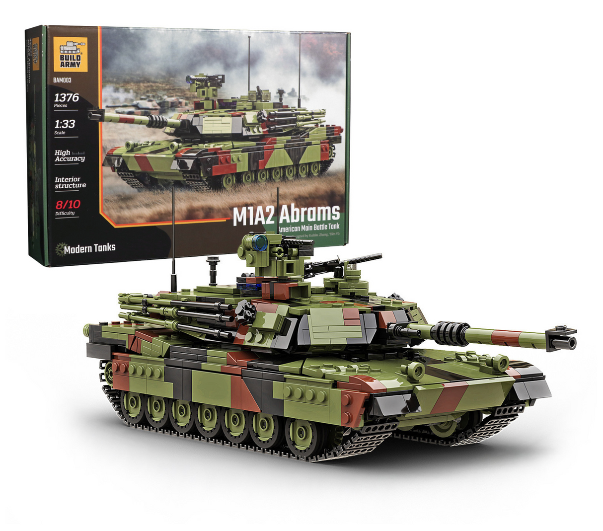 Build Army M1A2 Abrams - American Main Battle Tank - 1:33 Scale 1376 Pieces - BAM003