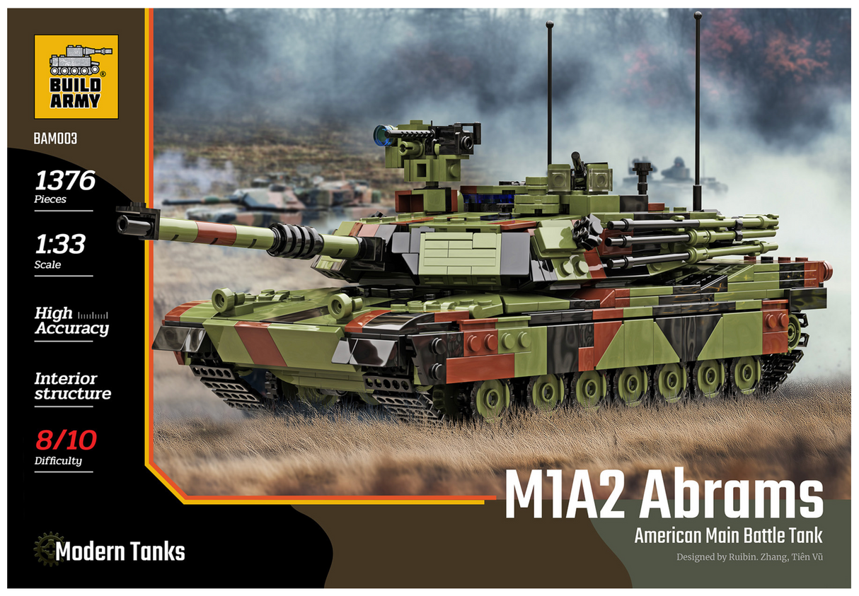 Build Army M1A2 Abrams - American Main Battle Tank - 1:33 Scale 1376 Pieces - BAM003