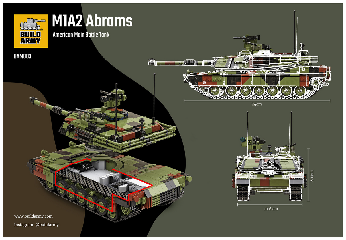 Build Army M1A2 Abrams - American Main Battle Tank - 1:33 Scale 1376 Pieces - BAM003