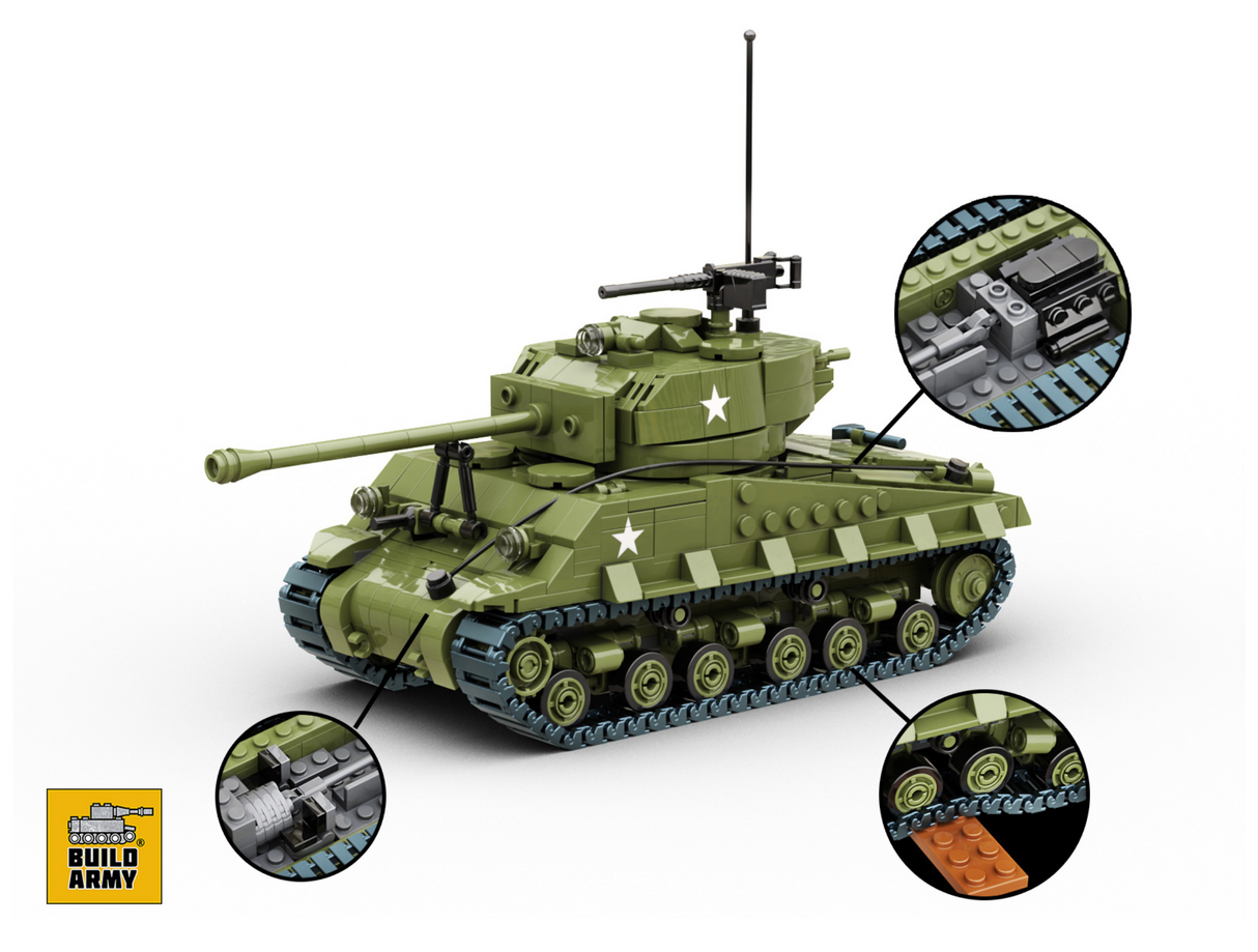 Build Army WW2 Sherman M4A3E8 Easy8 - American Medium Tank - 1:33 Scale 860 Pieces - BA1002
