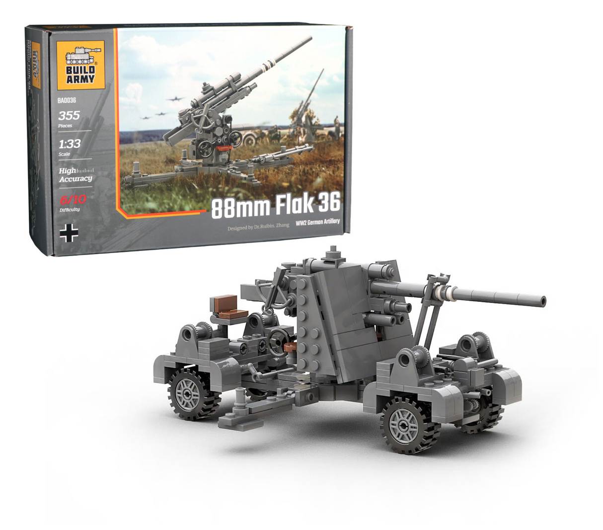 Build Army WW2 88mm Flak 36 - German Artillery - 1:33 Scale 355 Pieces - BA0036
