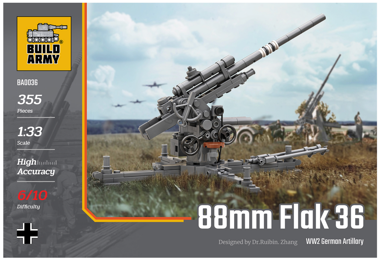 Build Army WW2 88mm Flak 36 - German Artillery - 1:33 Scale 355 Pieces - BA0036