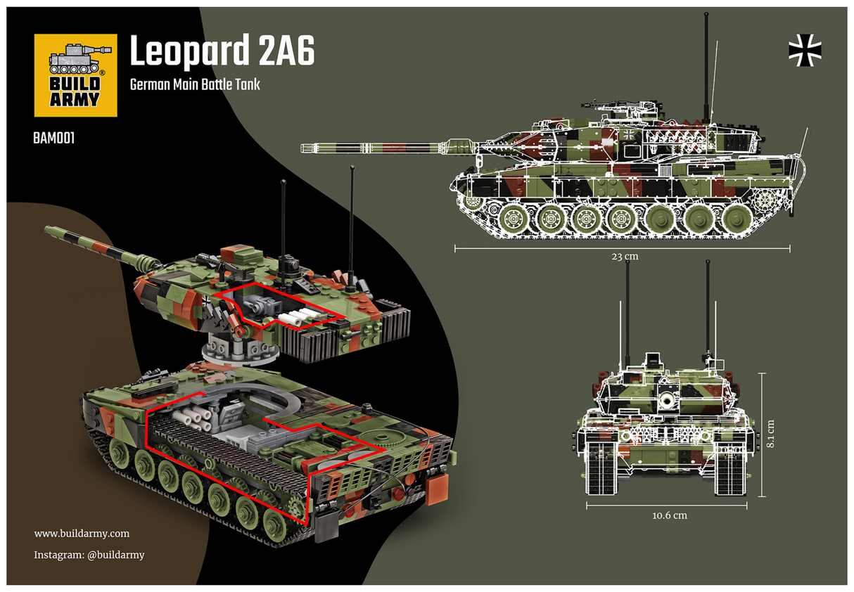 Build Army Leopard 2 A6 - German Main Battle Tank - 1:33 Scale 1400 Pieces - BAM001