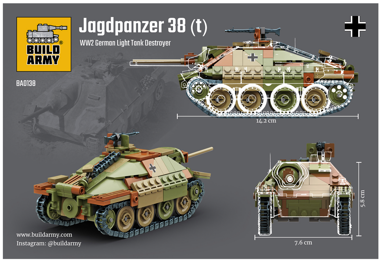 Build Army WW2 Jagdpanzer 38t Hetzer - German Light Tank Destroyer - 1:33 Scale 387 Pieces - BA0138