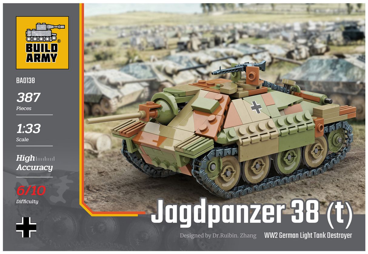 Build Army WW2 Jagdpanzer 38t Hetzer - German Light Tank Destroyer - 1:33 Scale 387 Pieces - BA0138