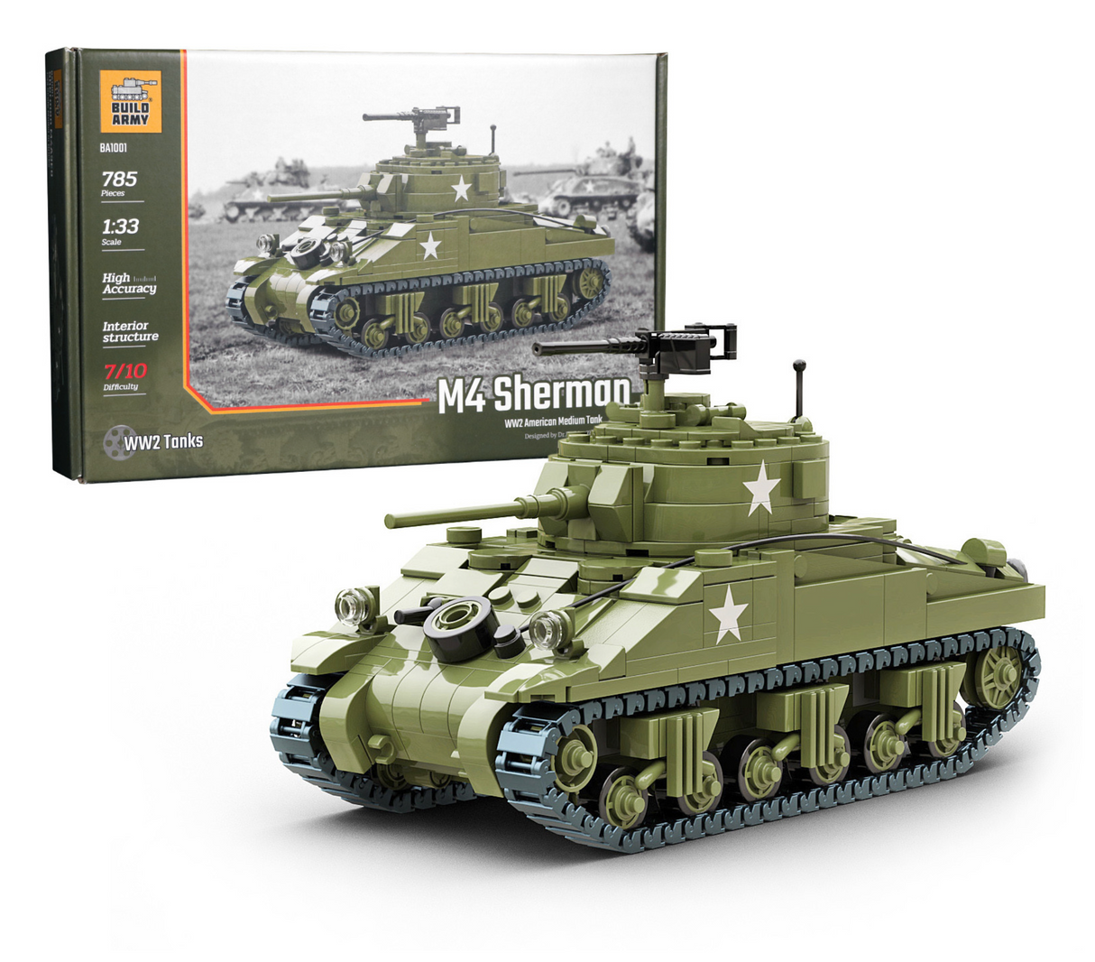 Build Army WW2 M4 Sherman - American Medium Tank - 1:33 Scale 785 Pieces - BA1001
