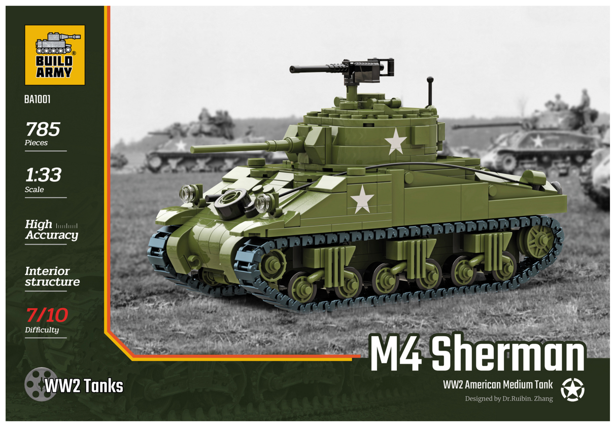 Build Army WW2 M4 Sherman - American Medium Tank - 1:33 Scale 785 Pieces - BA1001