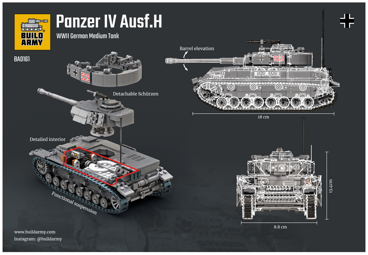 Build Army WW2 Panzer 4 - German Medium Tank - 1:33 Scale 950 Pieces - BA0161