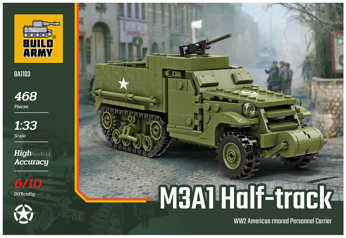 Build Army WW2 M3A1 Half-Track APC - American Armoured Personnel Carrier - 1:33 Scale 468 Pieces - BA1103