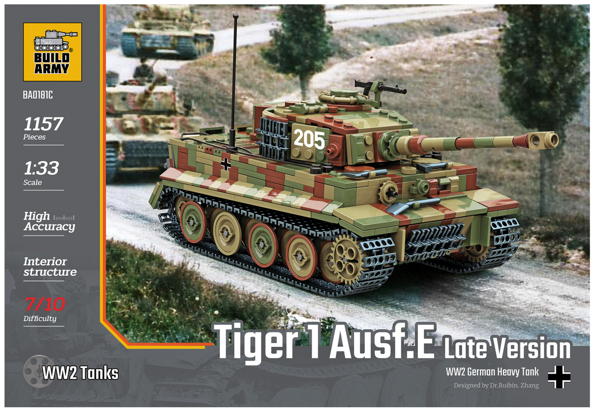 Build Army WW2 Tiger 1 Ausf.E Late Version - German Heavy Tank - 1:33 Scale 1157 Pieces - BA0181C