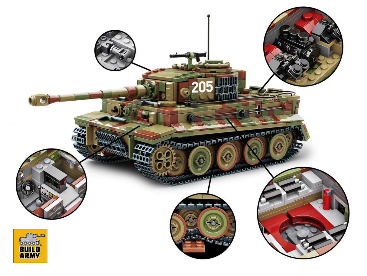 Build Army WW2 Tiger 1 Ausf.E Late Version - German Heavy Tank - 1:33 Scale 1157 Pieces - BA0181C
