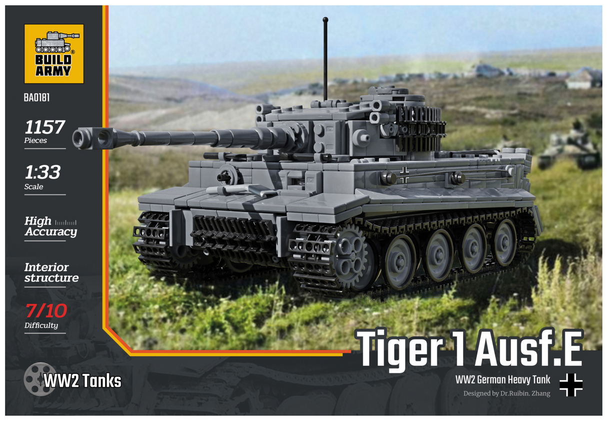 Build Army WW2 Tiger 1 Ausf.E - German Heavy Tank - 1:33 Scale 1157 Pieces - BA0181