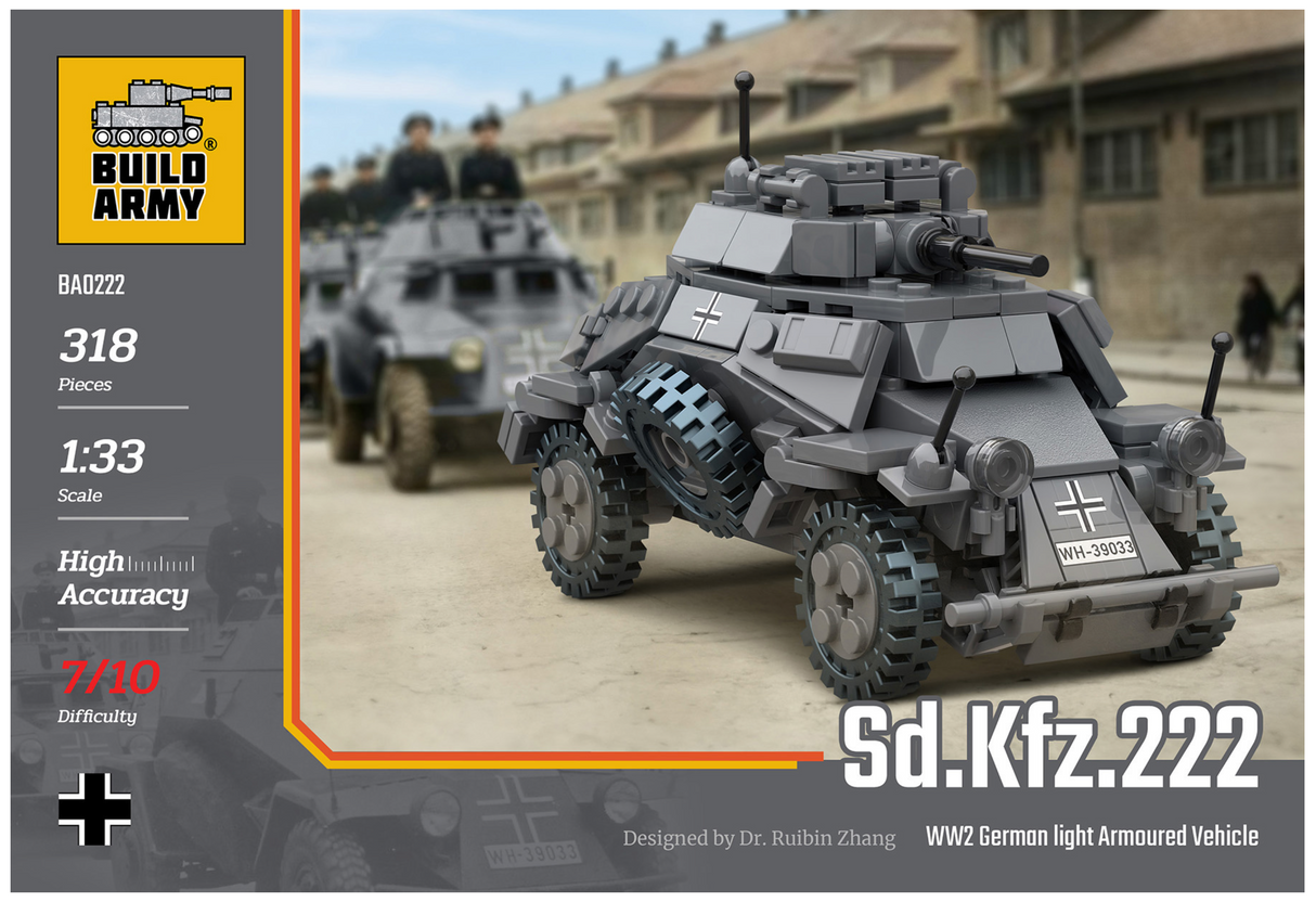 Build Army WW2 Sd. Kfz. 222 - German Light Armoured Vehicle - 1:33 Scale 318 Pieces - BA0222
