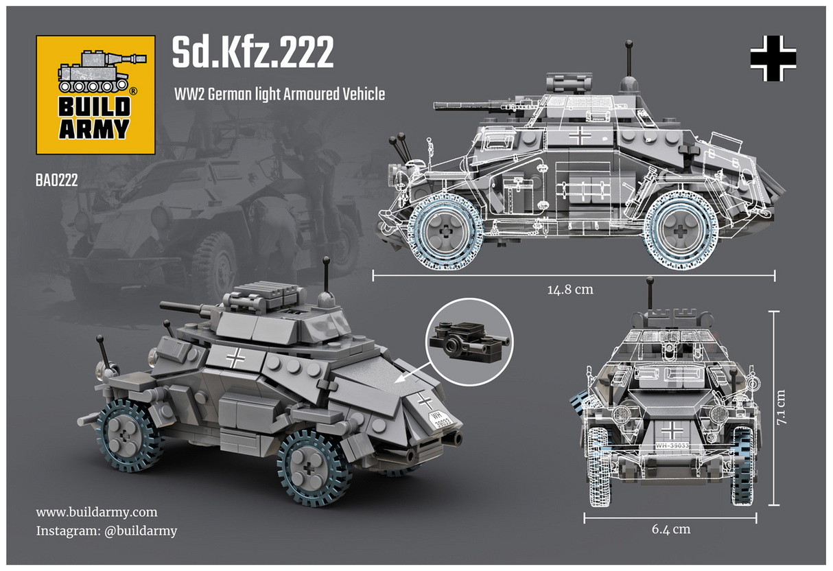 Build Army WW2 Sd. Kfz. 222 - German Light Armoured Vehicle - 1:33 Scale 318 Pieces - BA0222