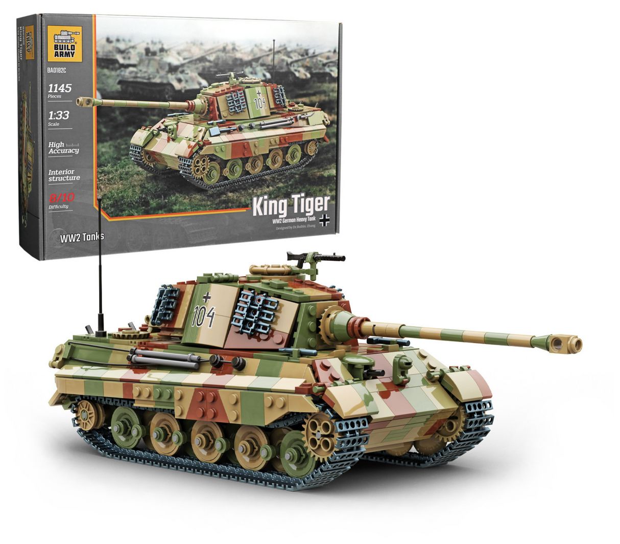Build Army WW2 King Tiger (Tiger ll) In Camo - German Heavy Tank - 1:33 Scale 1145 Pieces - BA0182C
