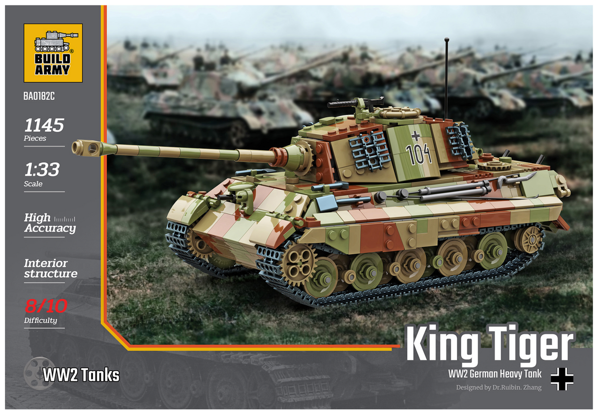 Build Army WW2 King Tiger (Tiger ll) In Camo - German Heavy Tank - 1:33 Scale 1145 Pieces - BA0182C