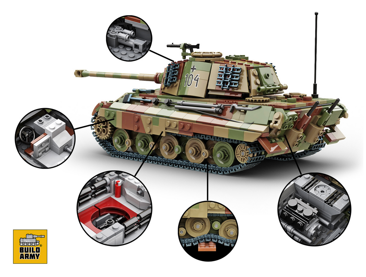 Build Army WW2 King Tiger (Tiger ll) In Camo - German Heavy Tank - 1:33 Scale 1145 Pieces - BA0182C