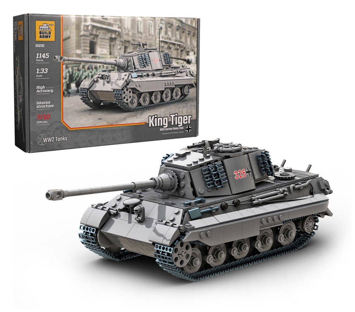 Build Army WW2 King Tiger (Tiger ll) Grey - German Heavy Tank - 1:33 Scale 1145 Pieces - BA0182