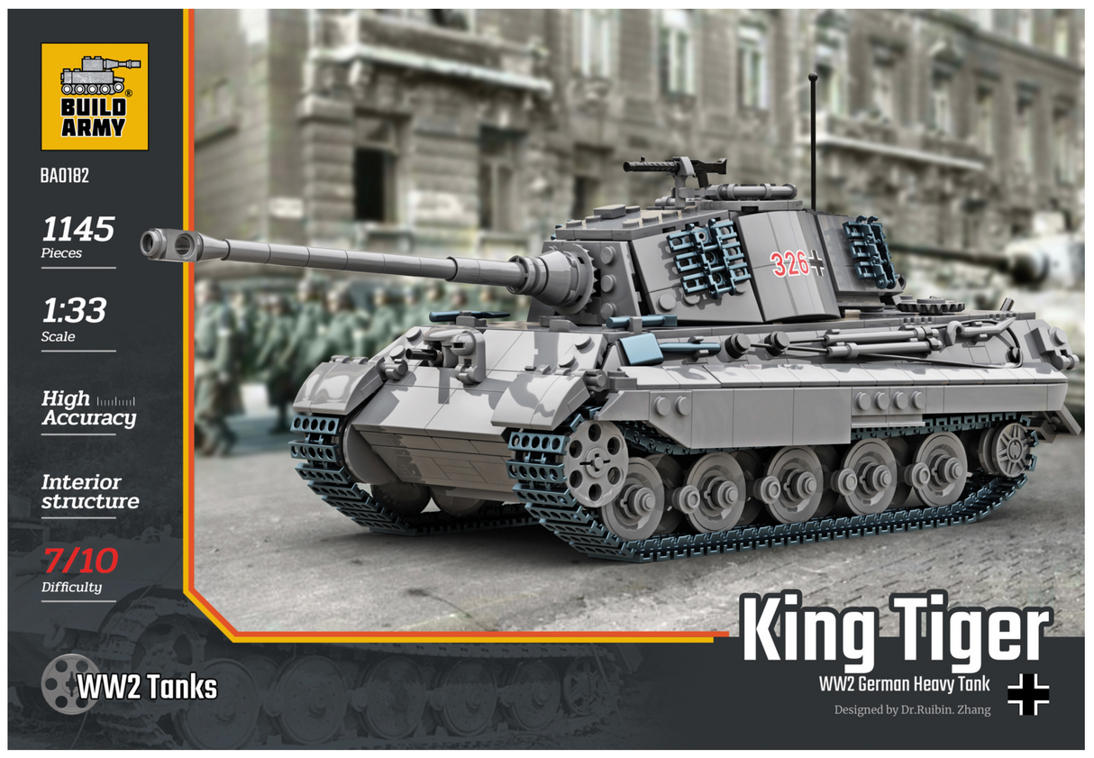 Build Army WW2 King Tiger (Tiger ll) Grey - German Heavy Tank - 1:33 Scale 1145 Pieces - BA0182