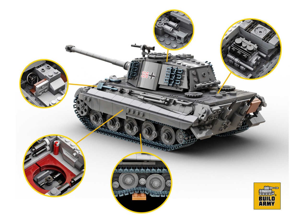 Build Army WW2 King Tiger (Tiger ll) Grey - German Heavy Tank - 1:33 Scale 1145 Pieces - BA0182