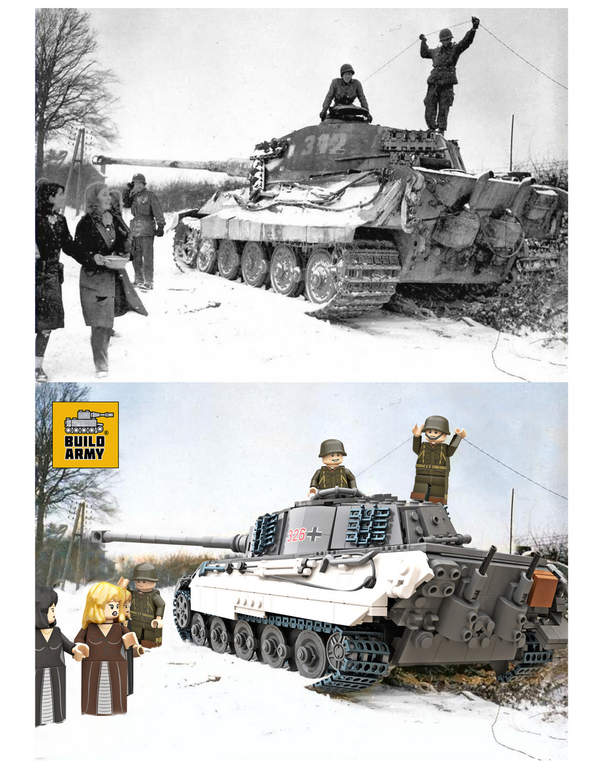 Build Army WW2 King Tiger (Tiger ll) Grey - German Heavy Tank - 1:33 Scale 1145 Pieces - BA0182