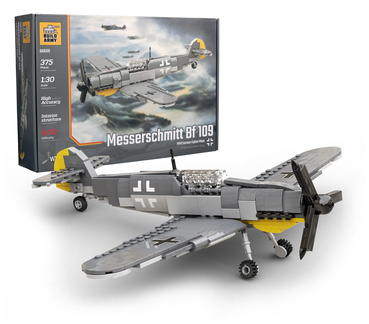 Build Army WW2 Messerschmitt Bf 109 - German Fighter Plane - 1:30 Scale 375 Pieces - BA0109