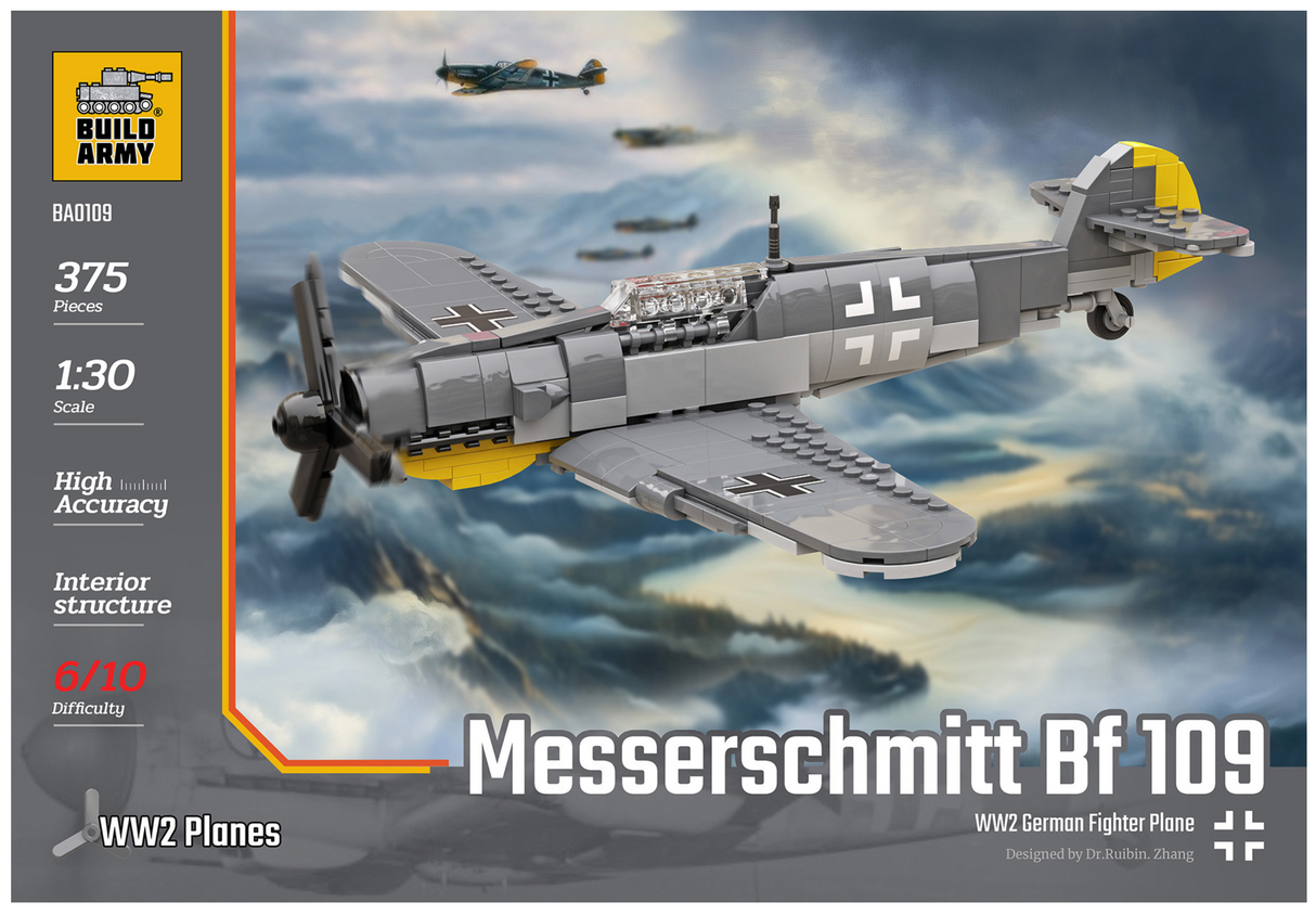 Build Army WW2 Messerschmitt Bf 109 - German Fighter Plane - 1:30 Scale 375 Pieces - BA0109